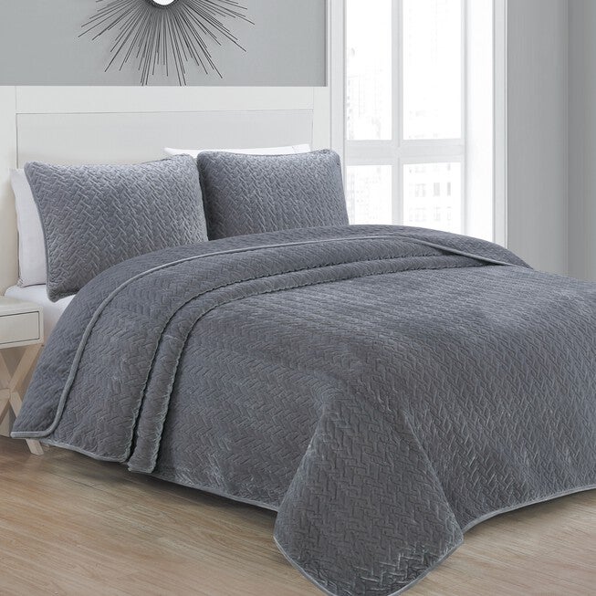 Sonoma Gray Velvet Quilt Set, GRAY, hi-res image number null