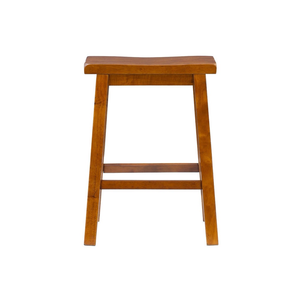 Wooden counter stool in honey brown finish, front view