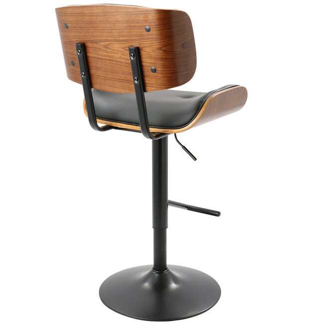 Lombardi Mid-Century Modern Adjustable Barstool In Walnut With Faux Leather Upholstery, , alternate image number 3