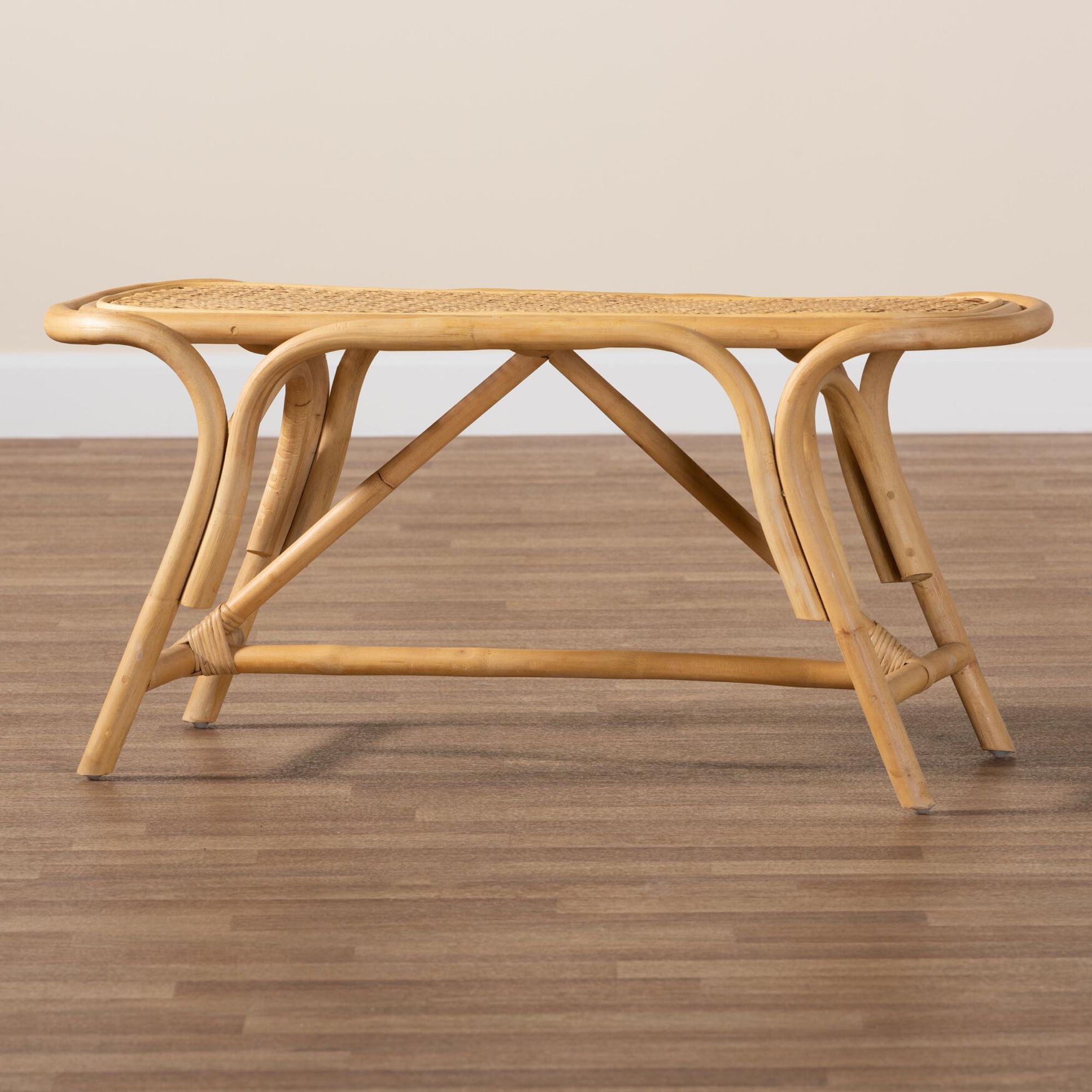 Septa Modern Bohemian Natural Brown Rattan Accent Bench, , alternate image number 6