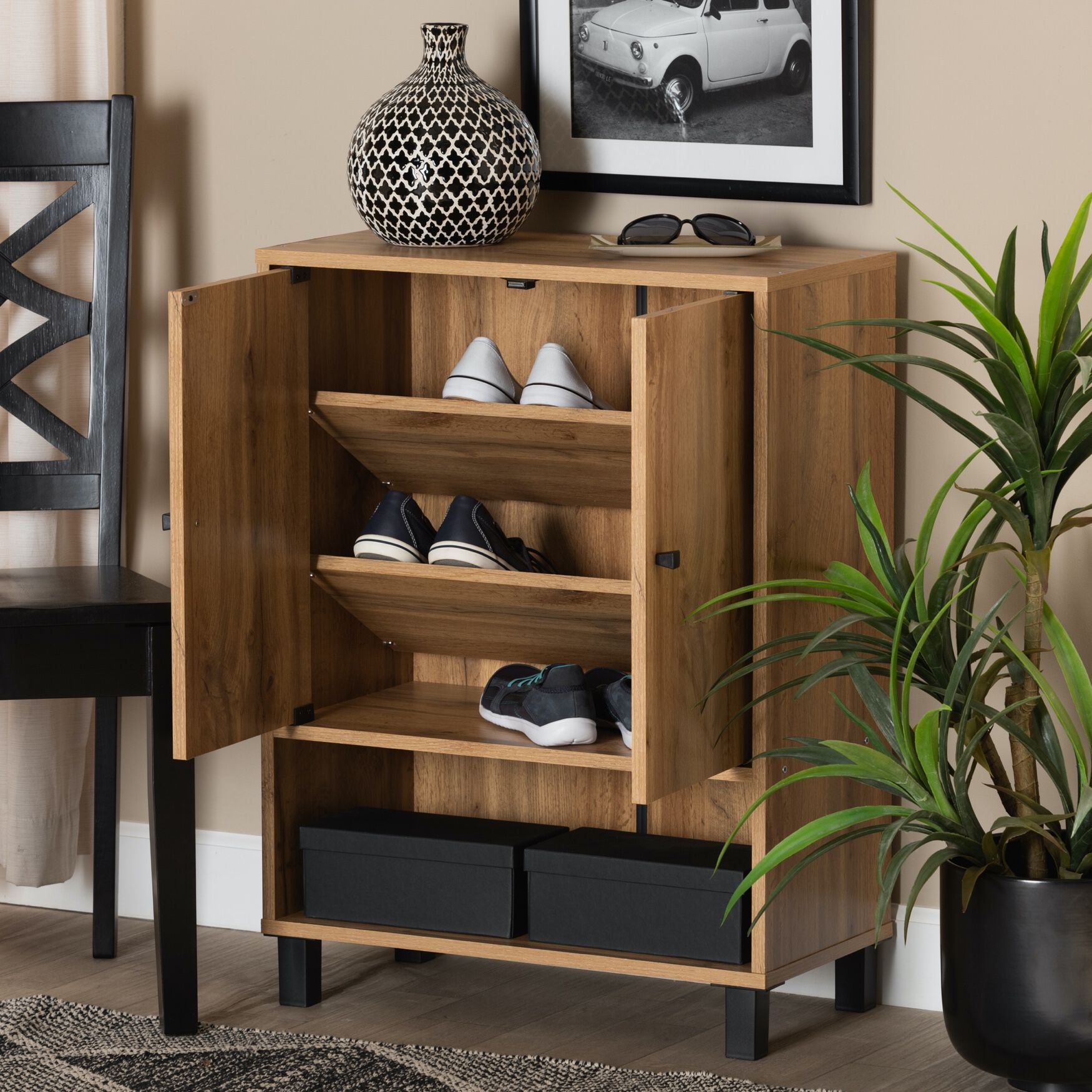 Rossin Wood 2-Door Entryway Shoe Storage Cabinet W Bottom Shelf Furniture, , alternate image number 14