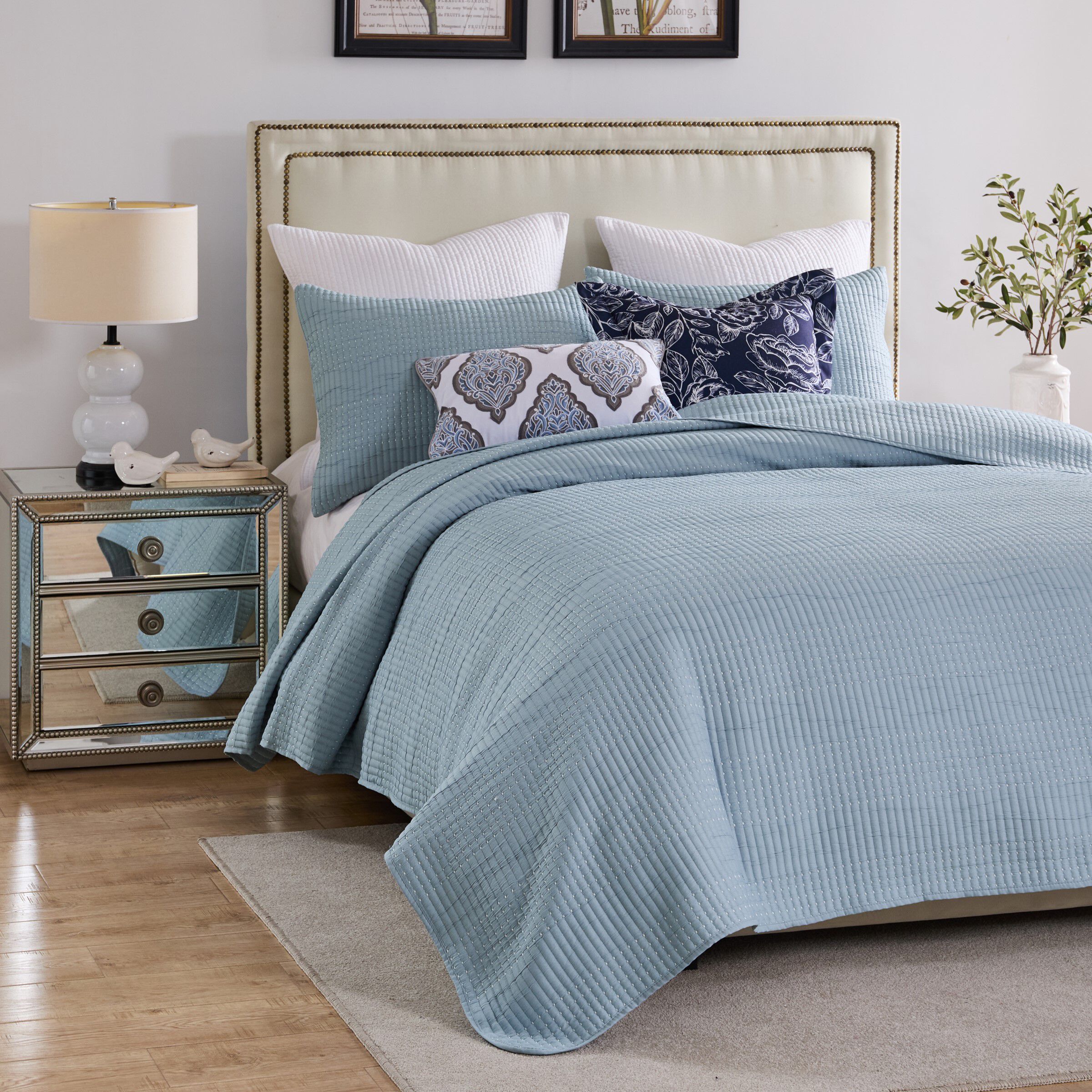 Greenland Home Fashions Cosmo Contemporary Matelass&eacute; Coverlet Set, CHAMBRAY, alternate image number 3