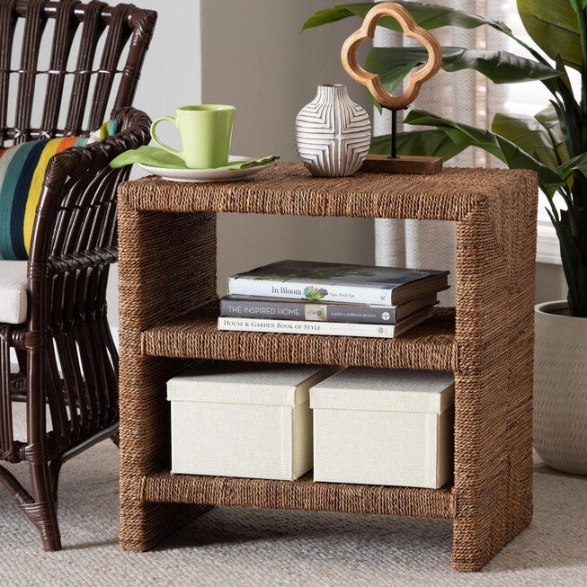 Liza Bohemian Natural Seagrass End Table, NATURAL, hi-res image number 0