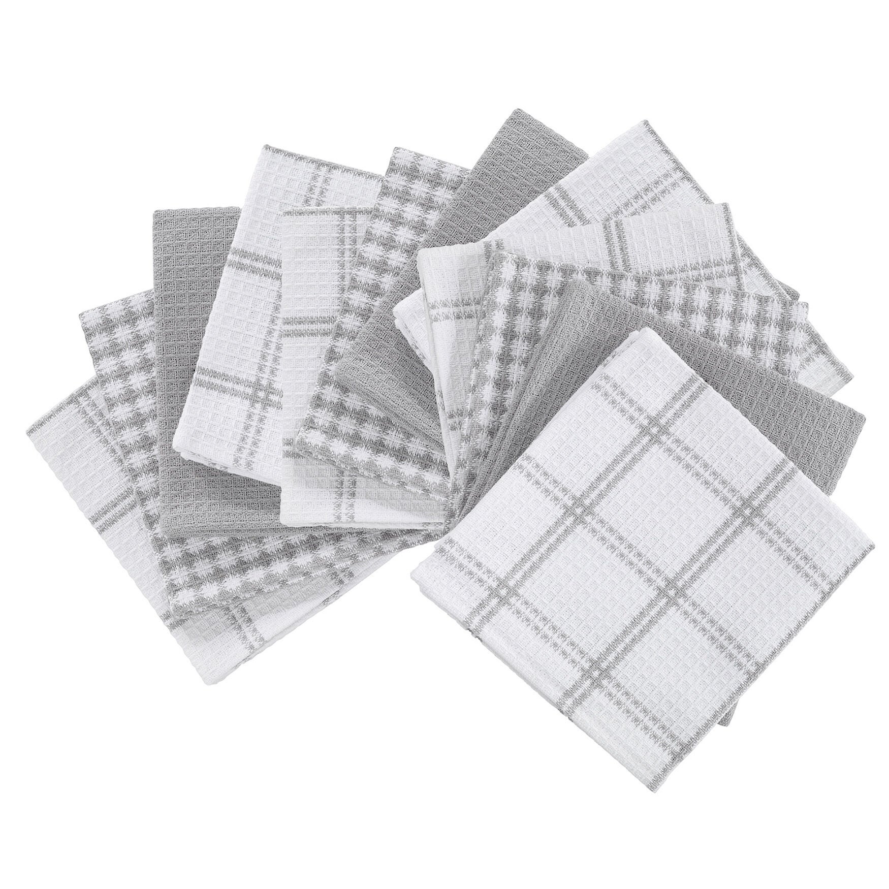 Coordinating Flat Waffle Weave Dish Cloths, Set Of 12 Dish Cloth, GRAY, hi-res image number 0