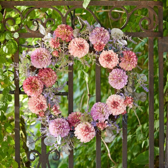 Mixed Zinnia Floral Wreath 24 inchesD, PURPLE/PINK/GREEN, alternate image number null