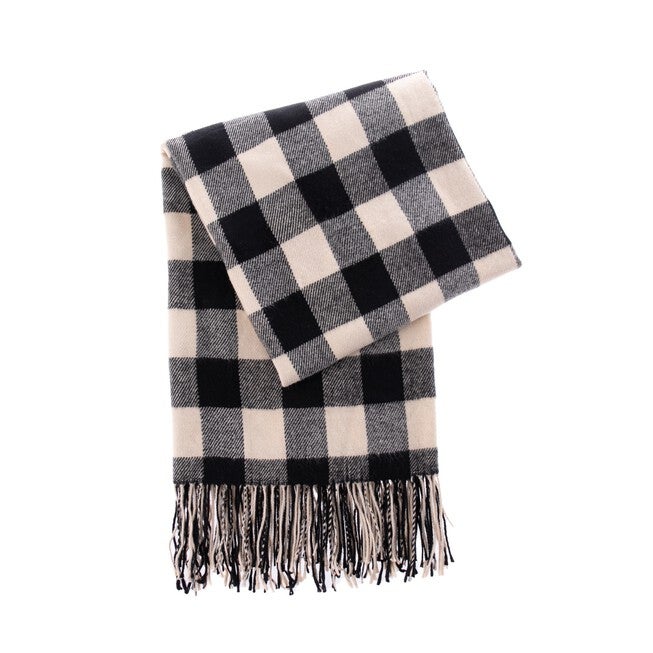 Battilo Home Plaid Home Decorative Sofa Bed Check Tassel Throw Blanket Women Wrap Shawl, BLACK, hi-res image number null