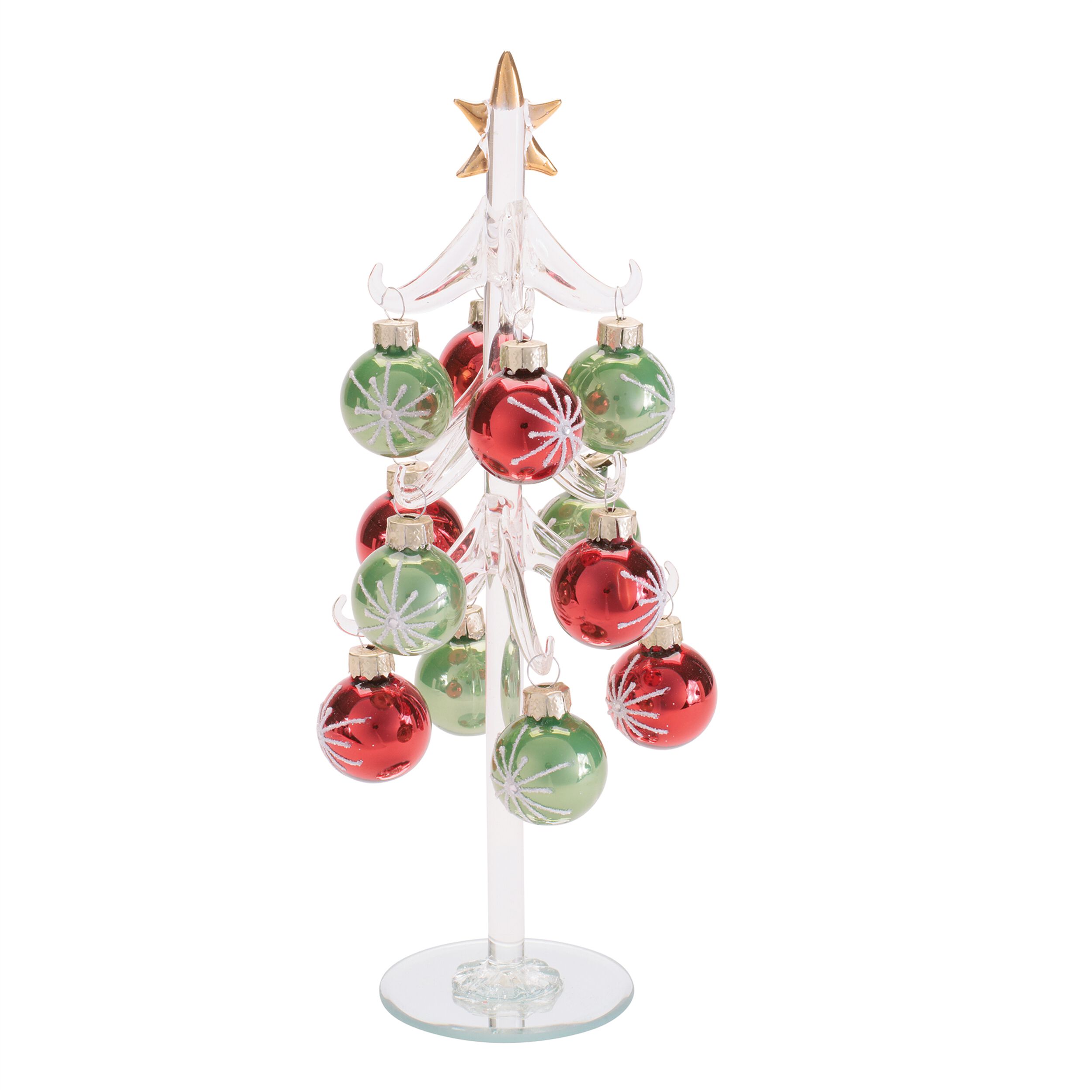 Glass Tree with Mini Ornaments 10 inchesH, RED GREEN CLEAR, alternate image number 1