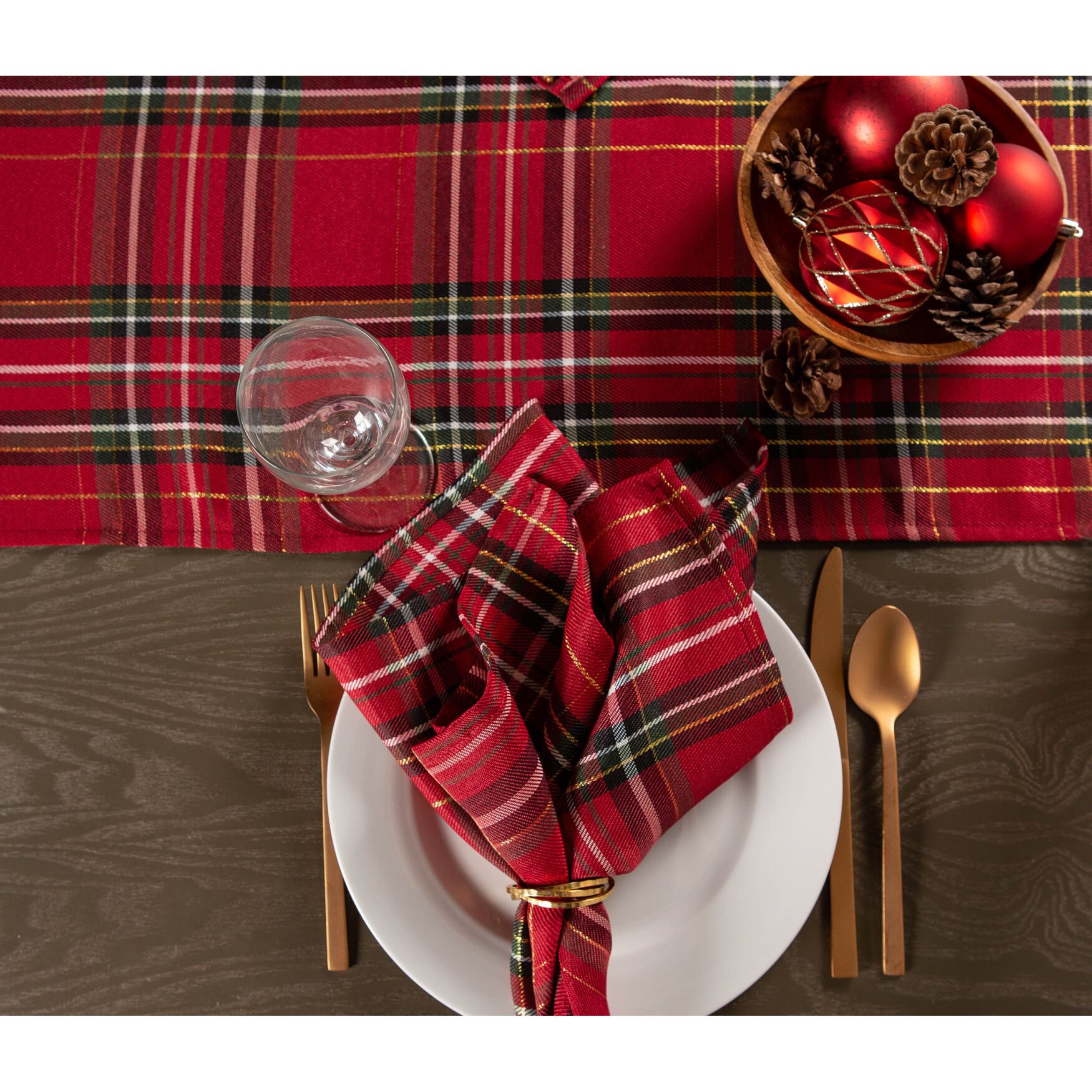 Holiday Metallic Plaid Table Runner 14x108, , alternate image number 4