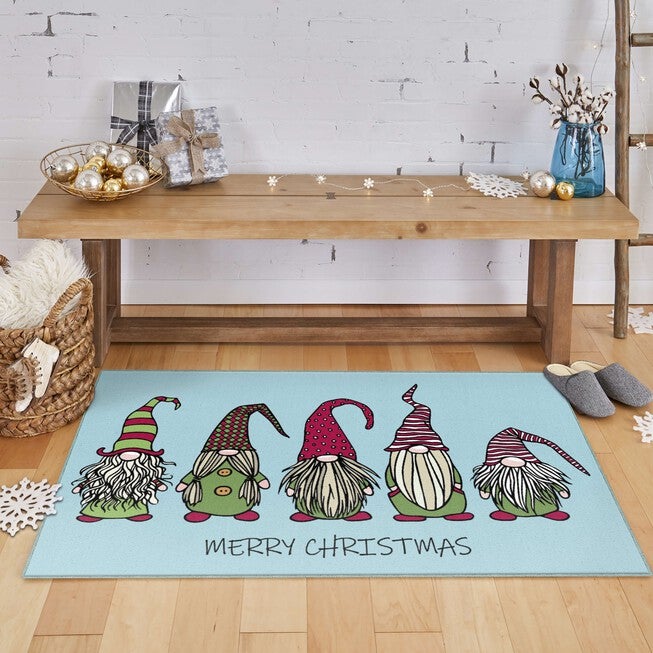 Christmas Gnomes Light Blue Kitchen Rug, , alternate image number 3