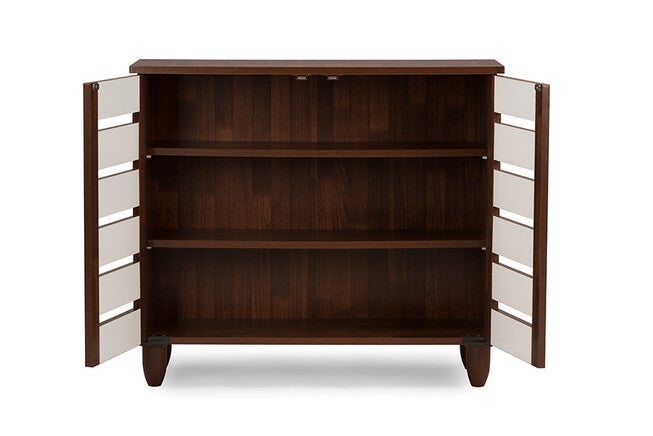 Gisela Oak and White 2-tone Shoe Cabinet With 2 Doors, BROWN, alternate image number 2