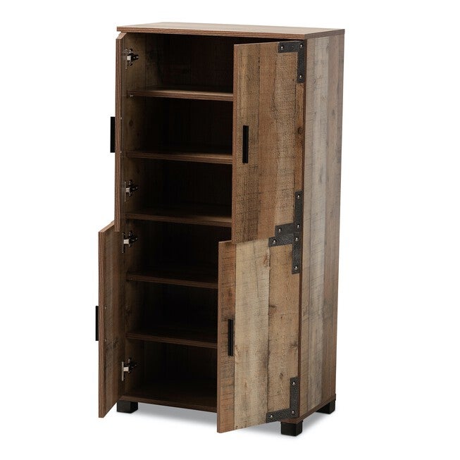 Cyrille Farmhouse Rustic Finished Wood 4-Door Shoe Cabinet Furniture, , on-hover image number 1