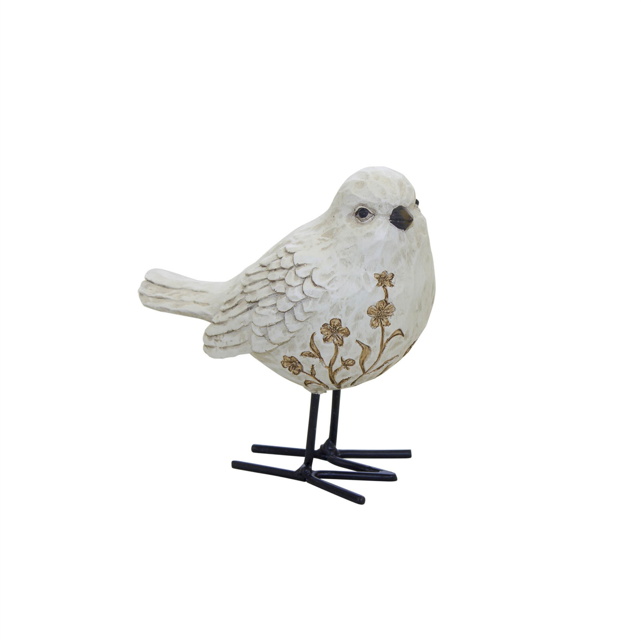 Bird Figurine with Carved Floral Design Set of 2, WHITE BROWN BLACK, alternate image number 3