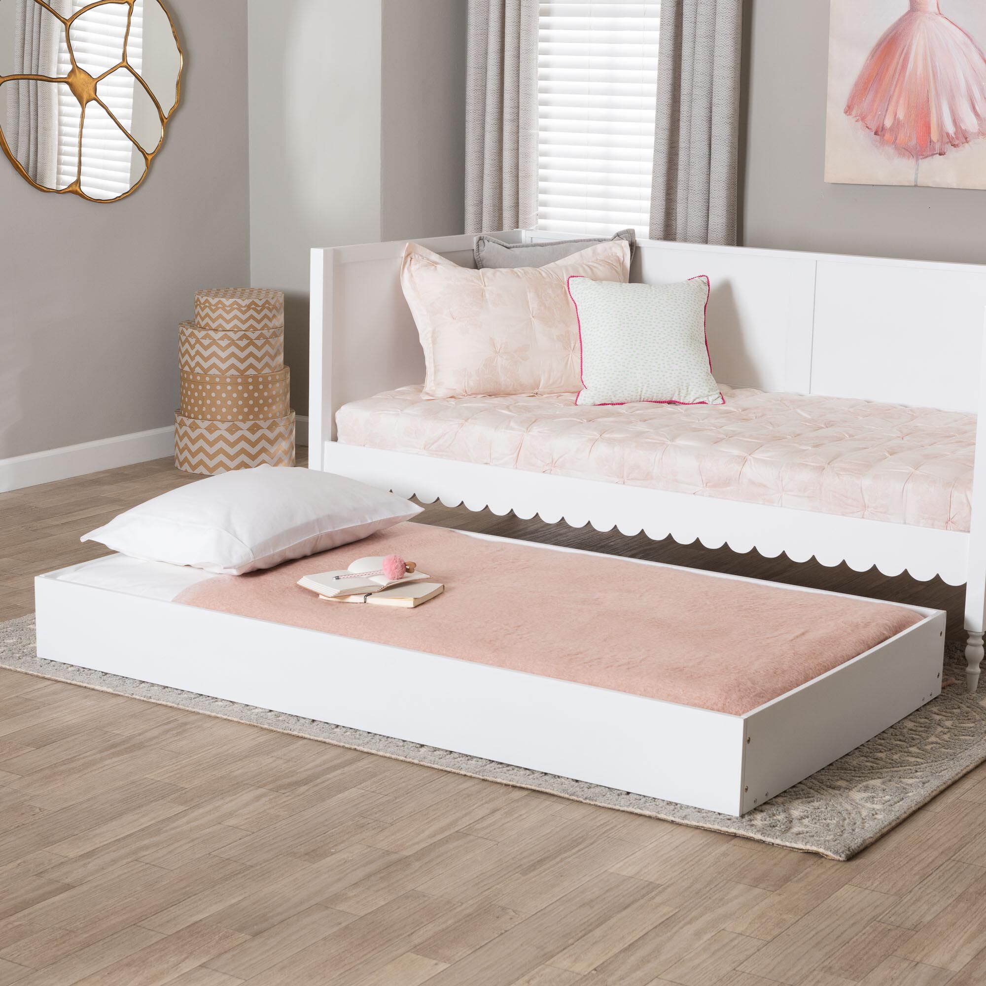Roni Modern White Wood Twin Trundle, WHITE, hi-res image number 0