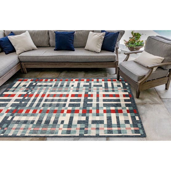 Liora Manne Portofino Plaid Indoor/Outdoor Rug, , on-hover image number null