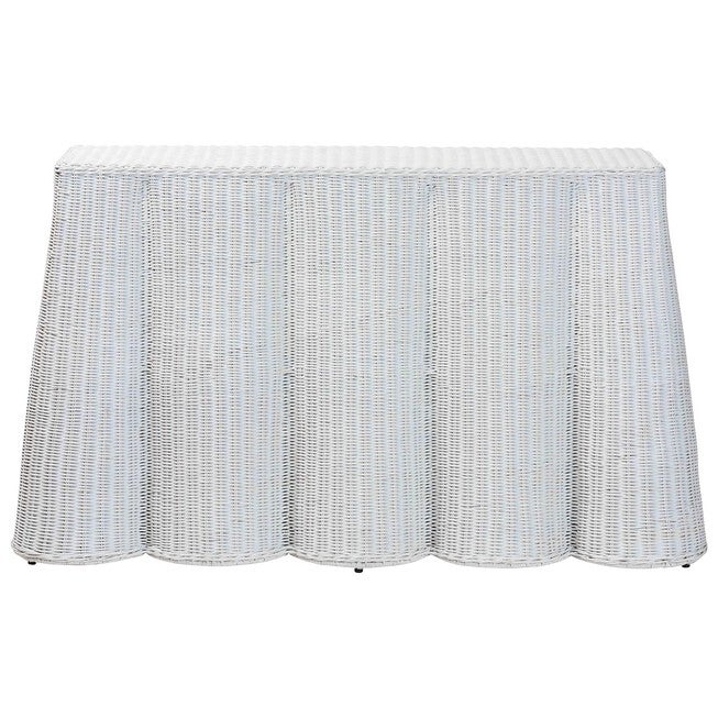 Palm Bohemian White Scallop Rattan Console Table, WHITE, alternate image number null