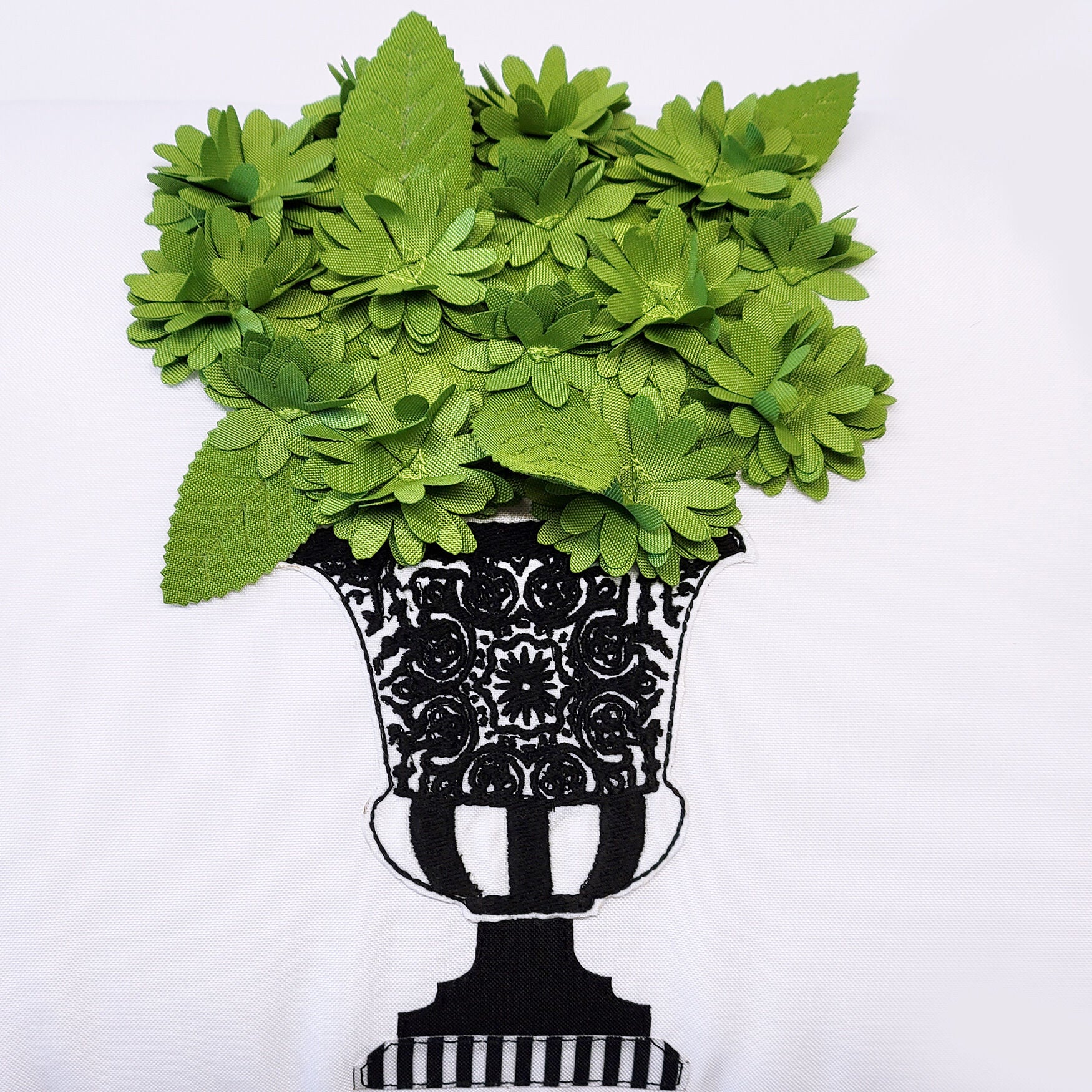 Indoor/Outdoor Dimensional Topiary Lumbar W Crewel Embroidered Pots Decorative Throw Pillow 13X25, Leaf Multi, , alternate image number 4