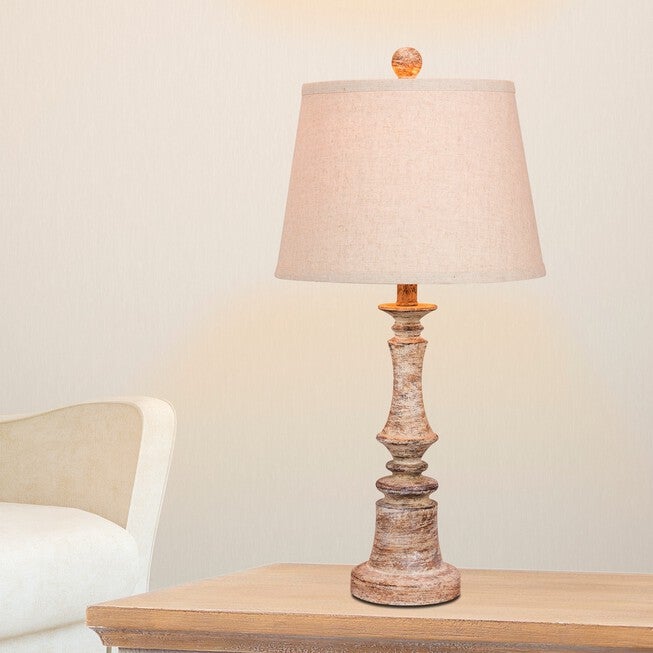 Cottage Antique Beige Resin 26.5 inches Table Lamp, Set 2, , on-hover image number null
