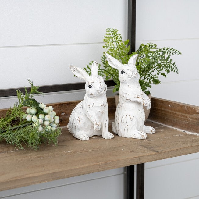 Bunny (Set of 2) 6 inchesH, 7.5 inchesH Resin, WHITE, alternate image number 1