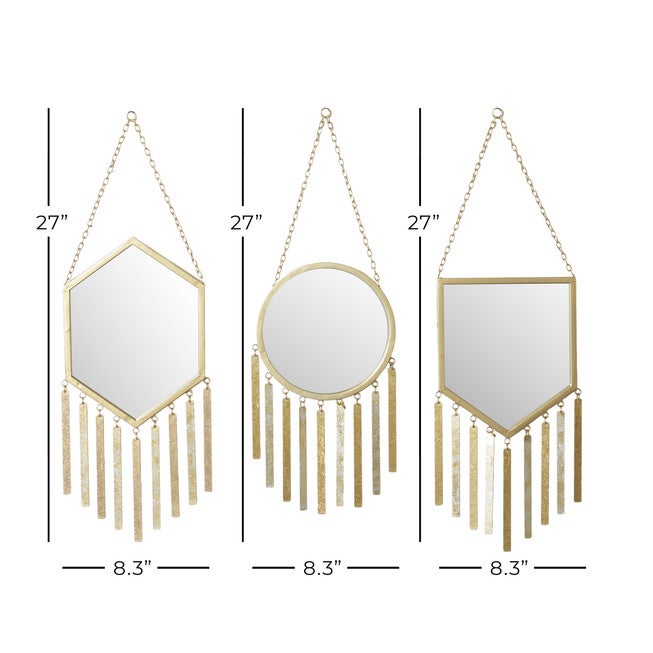 Set Of 3 Gold Metal Farmhouse Wall Mirror, , alternate image number 6