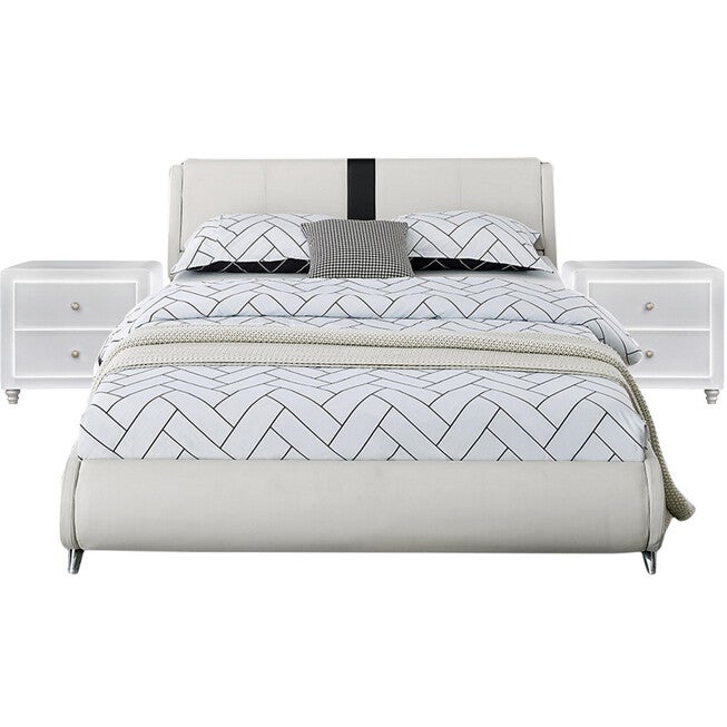 Carlton Platform Bed, King, White with 2 Nightstands, WHITE, hi-res image number null