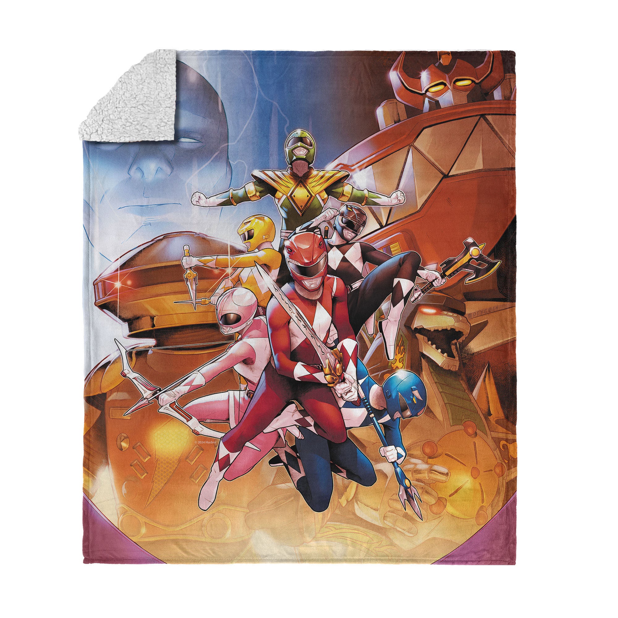 Hasbro Power Rangers Vintage Rangers Silk Touch Sherpa Throw Blanket 50X60 Inches, RED, hi-res image number 0