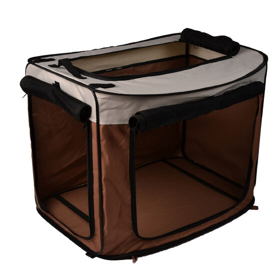 Large Portable/Foldable Kennel, 31.8" x 22.5" x 24.5"/25.6" x 20.86" x 2.35", Brown, , on-hover image number null