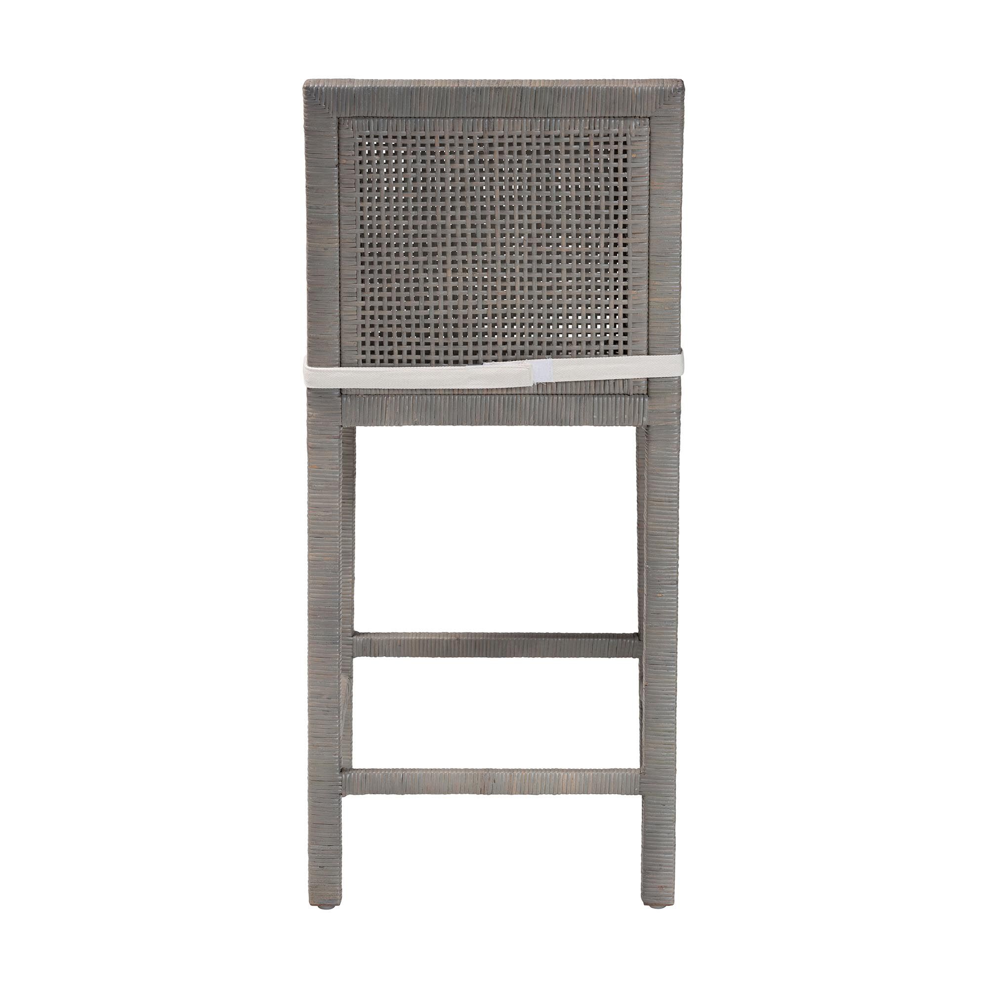 Back view of Sofia Natural Rattan Counter Stool with white cushion