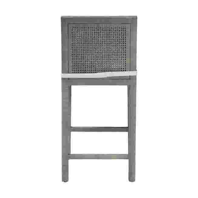 Back view of Sofia Natural Rattan Counter Stool with white cushion