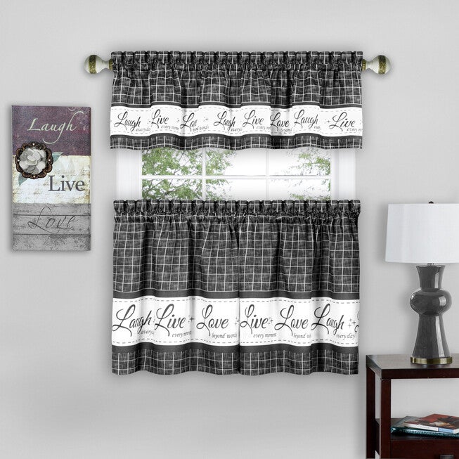 Live, Love, Laugh Window Curtain Tier Pair and Valance Set - 58x24, , alternate image number null