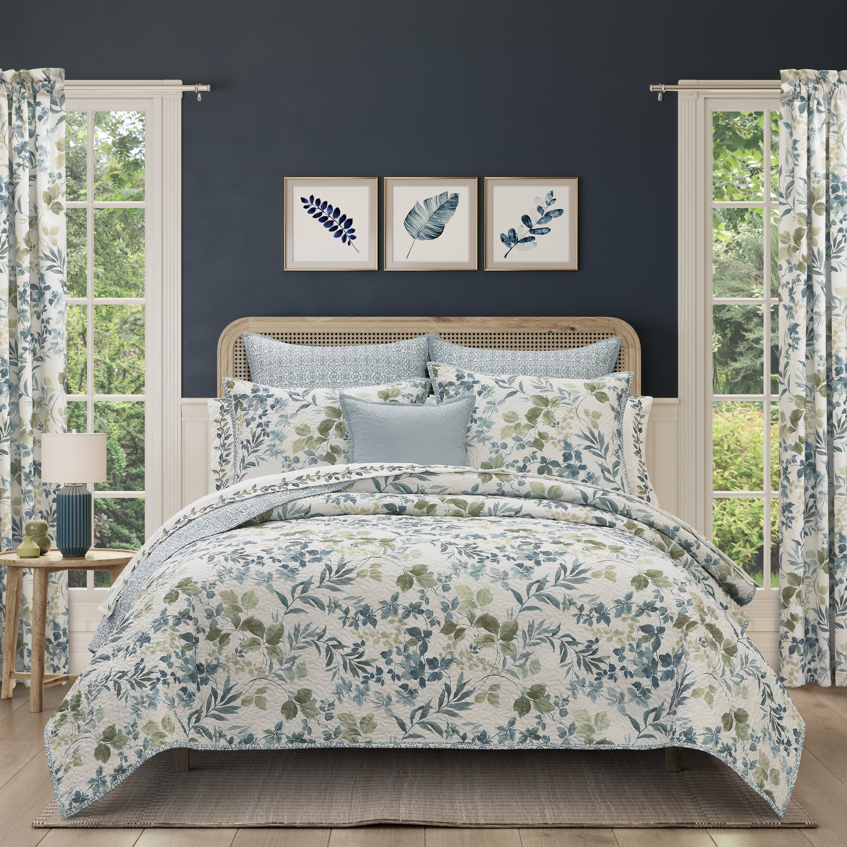 Evergreen Blue 3 Piece Quilt Set, BLUE, hi-res image number 0