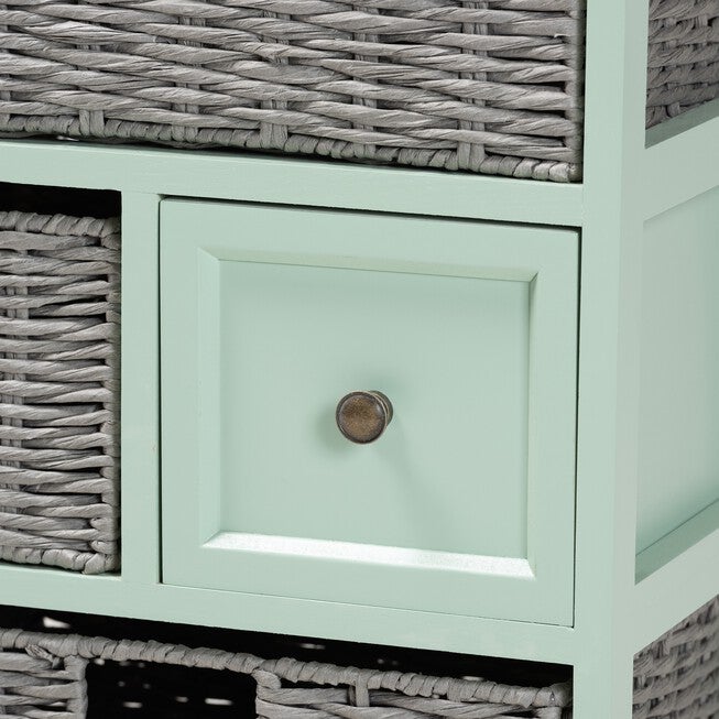 Valtina Modern And Contemporary Two-Tone Oak Brown And Mint Green Finished Wood 3-Drawer Storage Unit With Baskets, , alternate image number null