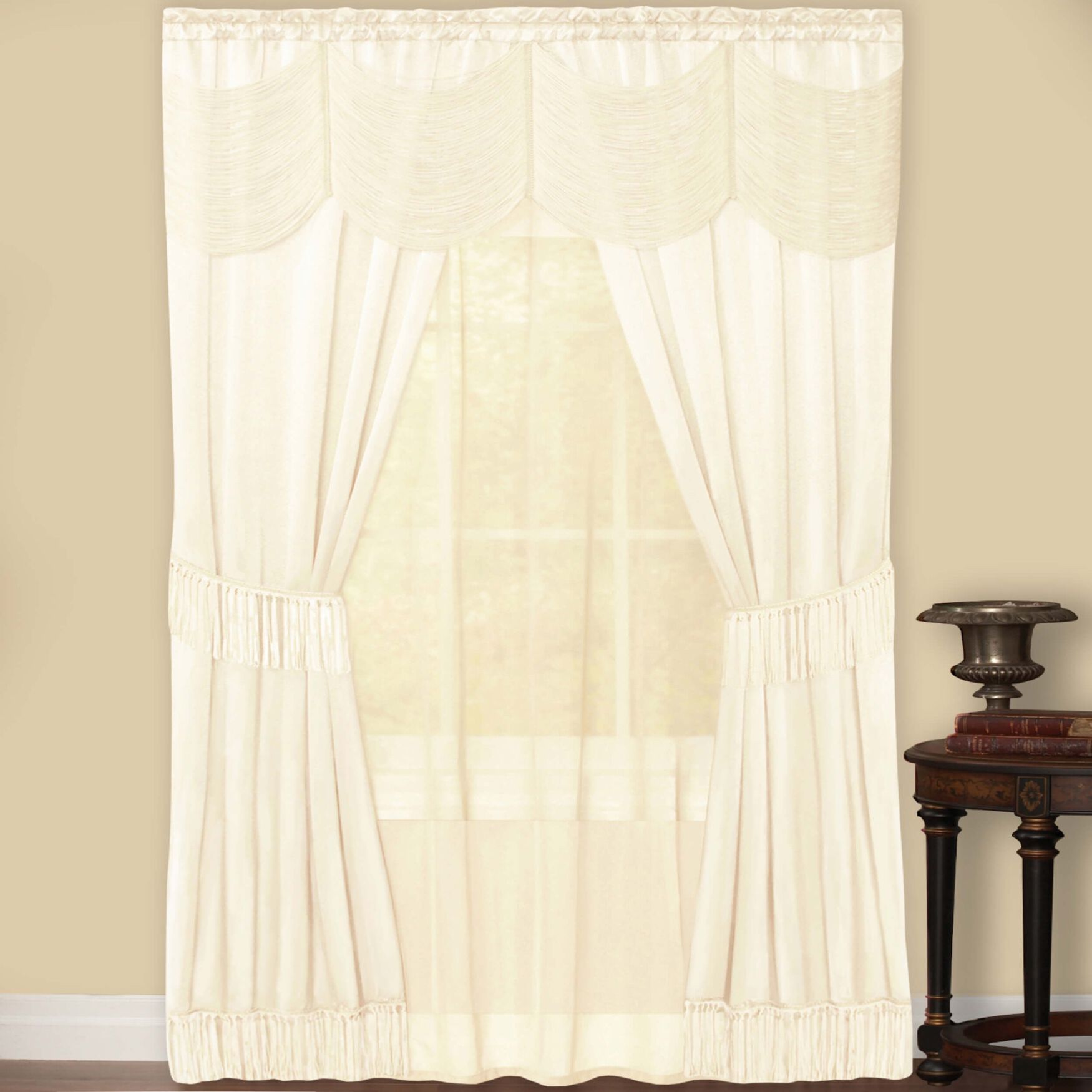 Halley 6 Piece Window Curtain Set, IVORY, hi-res image number 0