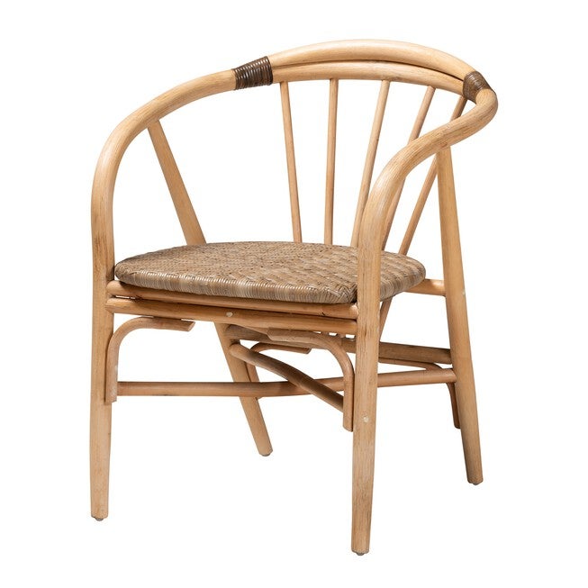 Kyoto Modern Bohemian Natural Brown Rattan 2-Piece Dining Chair Set, NATURAL BROWN, hi-res image number 0