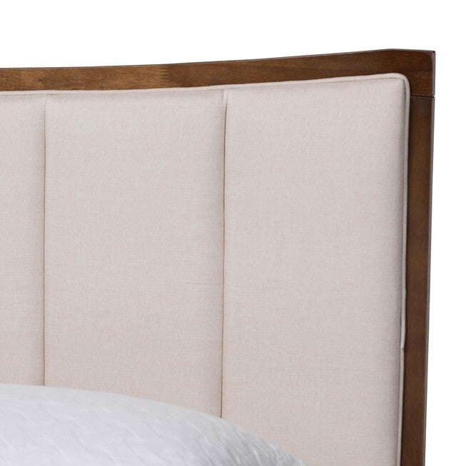 Nikolai Mid-Century Channel Tufted Beige Fabric and Wenge Brown Wood Queen Bed, BEIGE/WENG, alternate image number null