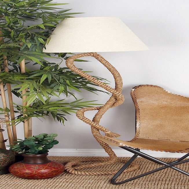 Brown Jute Rope And Iron Rustic Floor Lamp, , alternate image number 9
