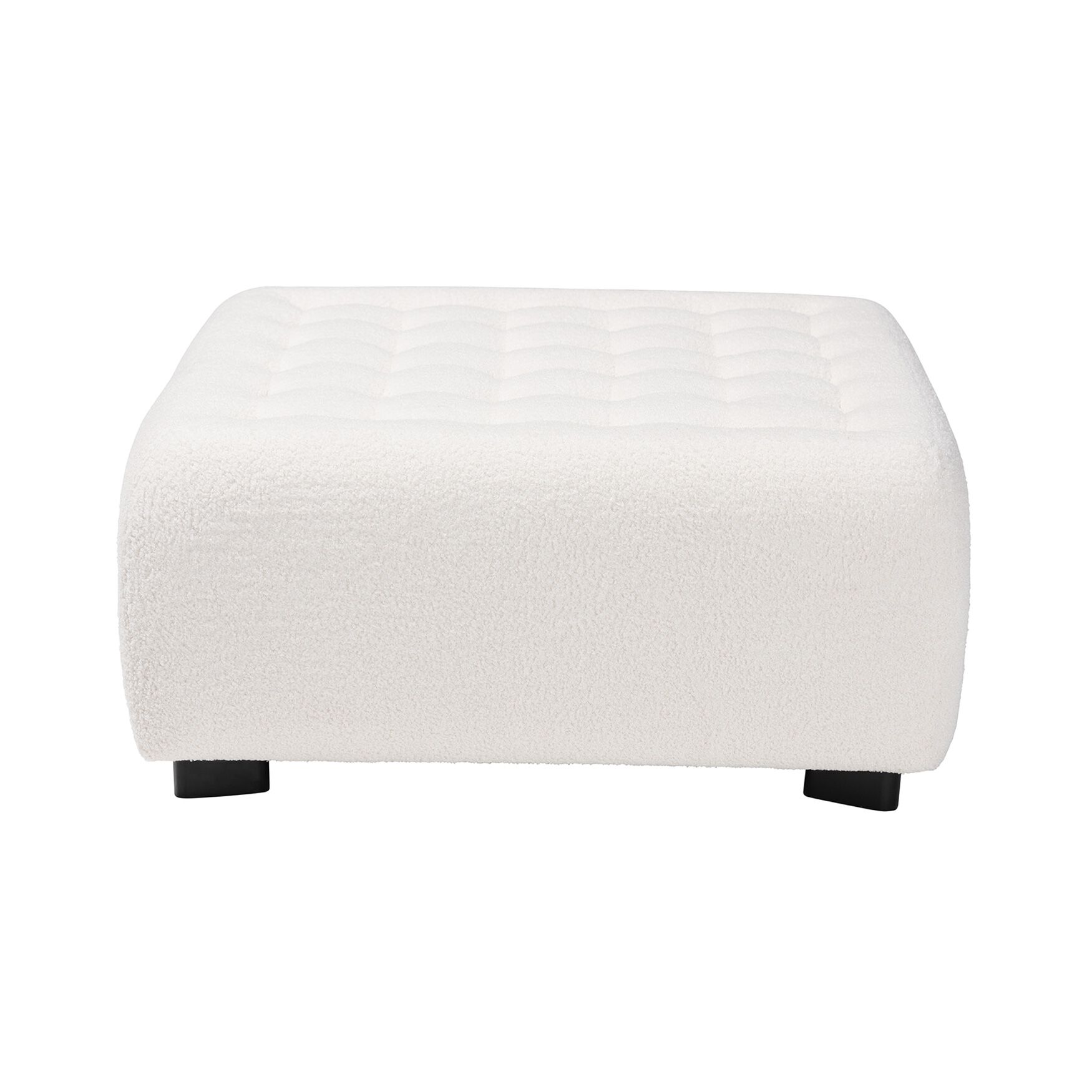 Athena Modern And Contemporary Ivory Boucle Upholstered And Black Finished Wood Square Ottoman, , on-hover image number 1