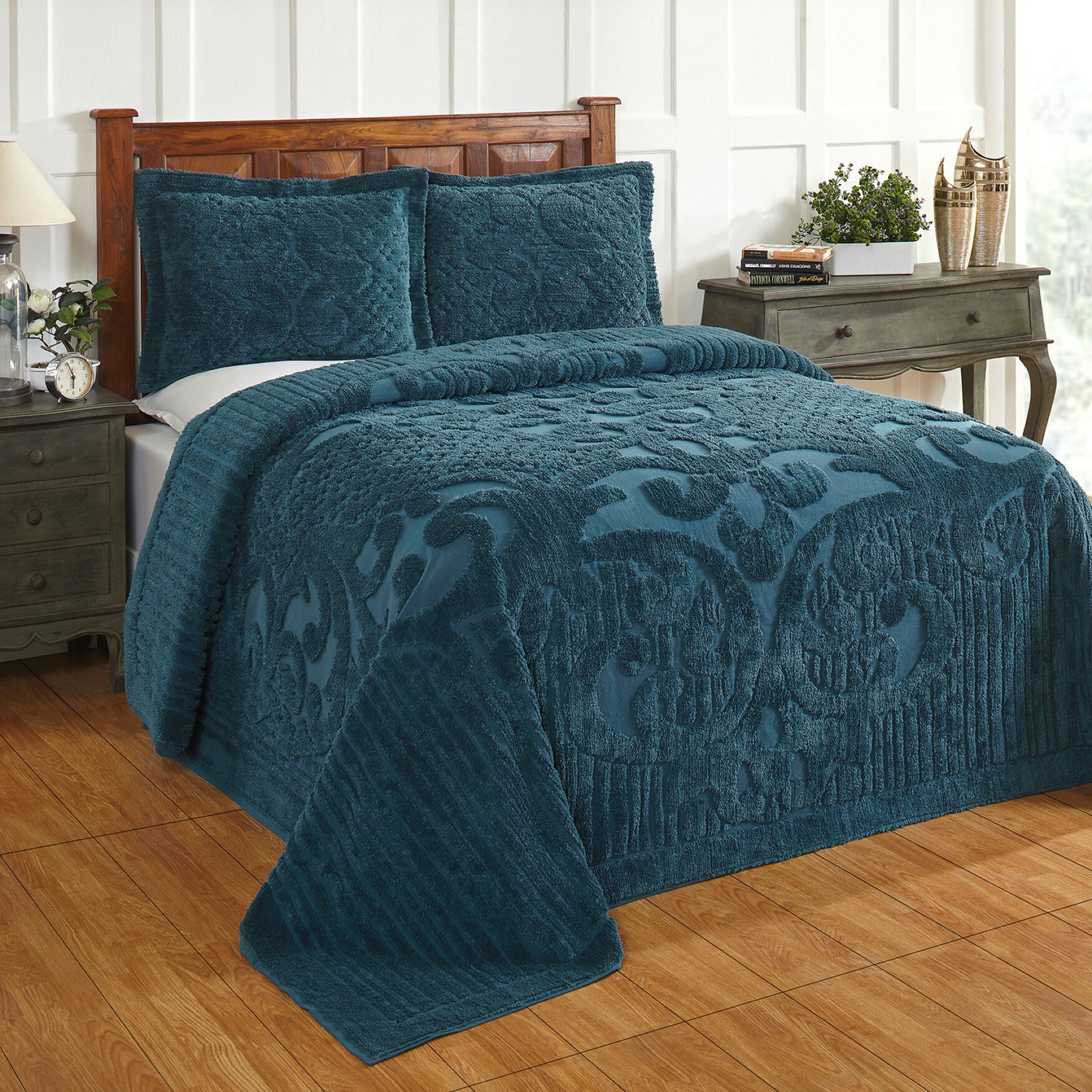 Ashton Collection 100% Cotton Medallion Bedspread Set, TEAL, hi-res image number 0