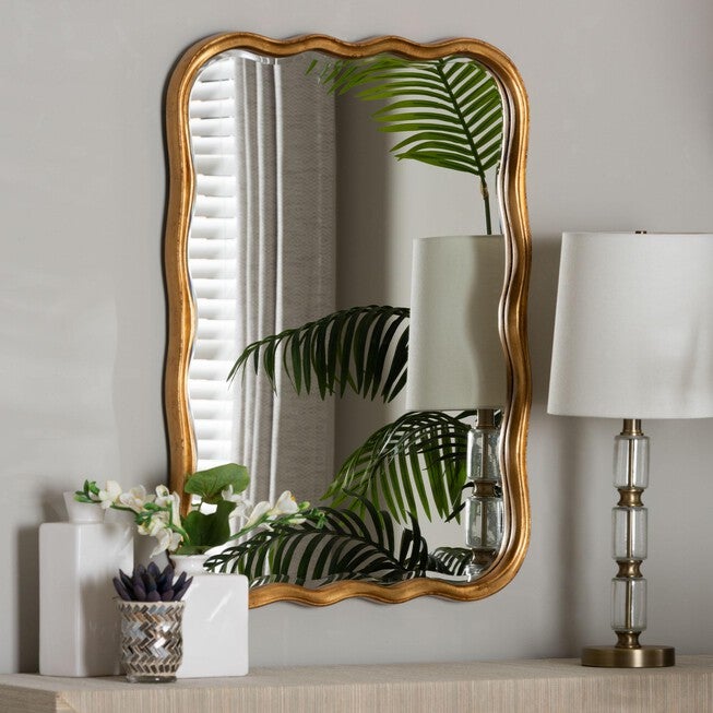 Fredrika Antique Goldleaf Scalloped Wood Accent Wall Mirror, ANTIQUE, alternate image number null