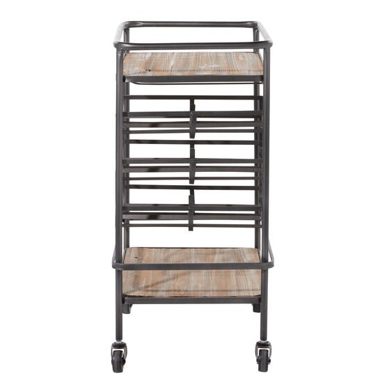 Brown Chinese Fir and Metal Industrial Bar Cart, 30x20x15, , alternate image number null