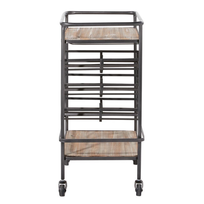 Brown Chinese Fir and Metal Industrial Bar Cart, 30x20x15, , alternate image number 2
