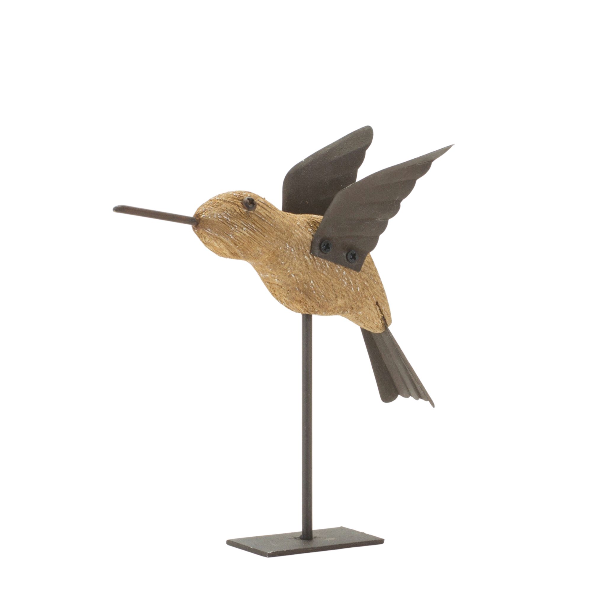 Bird on Stake (Set of 2) 5 inchesL x 6.25 inchesH, 5 inchesL x 8 inchesH Wood/Iron, BROWN/BLACK, alternate image number 2