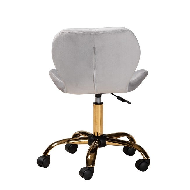 Savara Contemporary Glam And Luxe Grey Velvet Fabric And Gold Metal Swivel Office Chair, , alternate image number 3