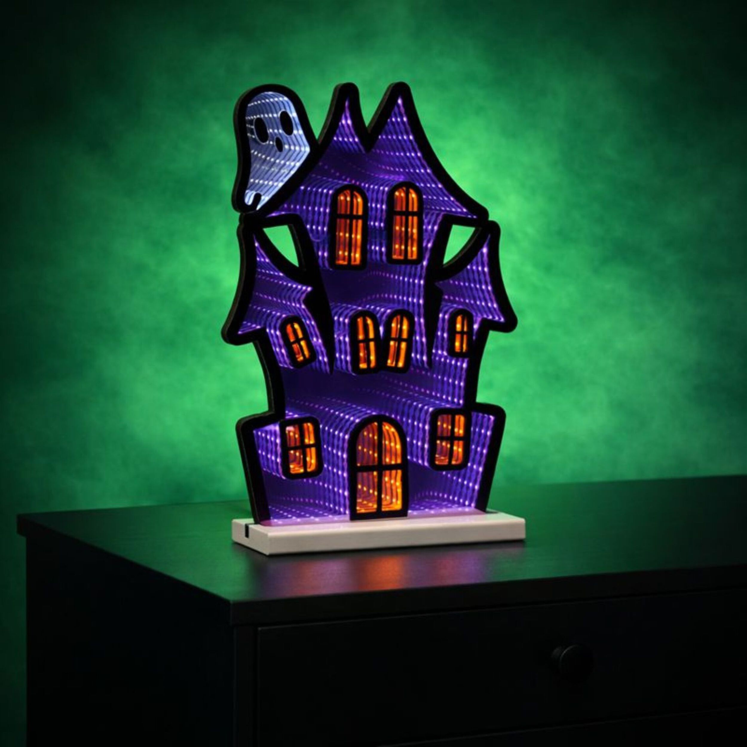 Haunted House w/Ghost Ekkolight 16 inchesH, PURPLE BLACK ORANGE, alternate image number 1
