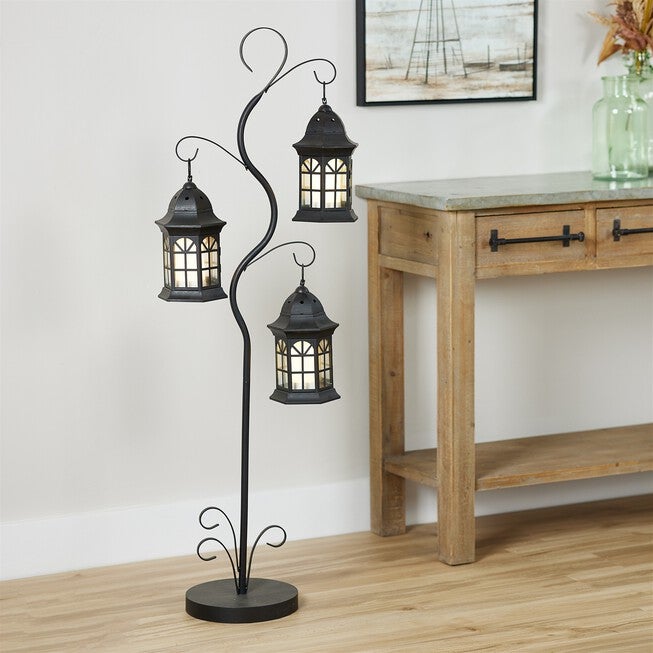Triple Lantern Tree 51.25 inchesH Metal, BROWN, alternate image number null