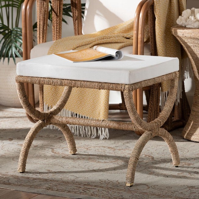 Maliyah Japandi Natural Seagrass Ottoman, NATURAL BROWN, hi-res image number null