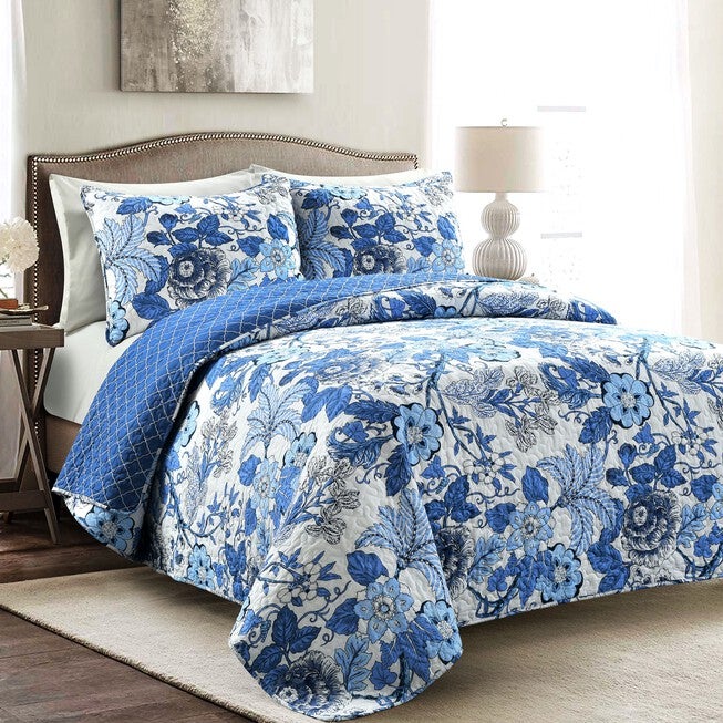 Lush Décor Sydney Quilt Black/Blue 3Pc Set, NAVY WHITE, hi-res image number null