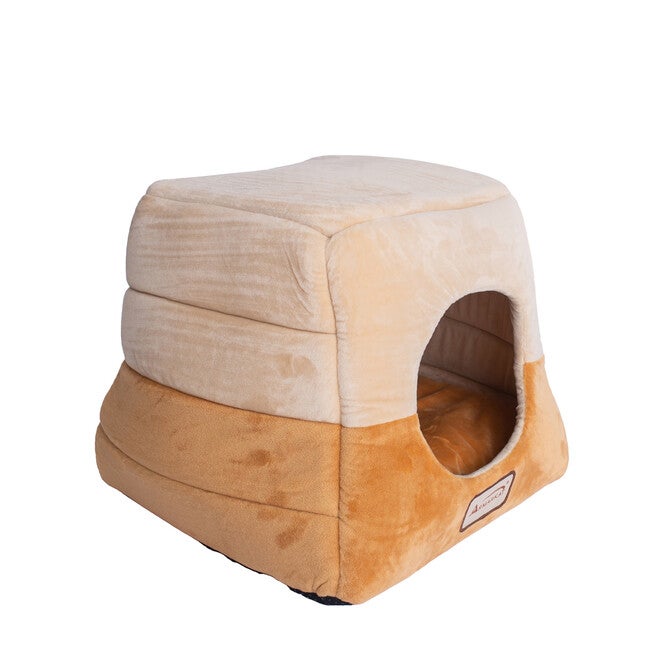 2-In-1 Cat Bed Cave Shape And Cuddle Pet Bed, Brown Beige, , alternate image number 5