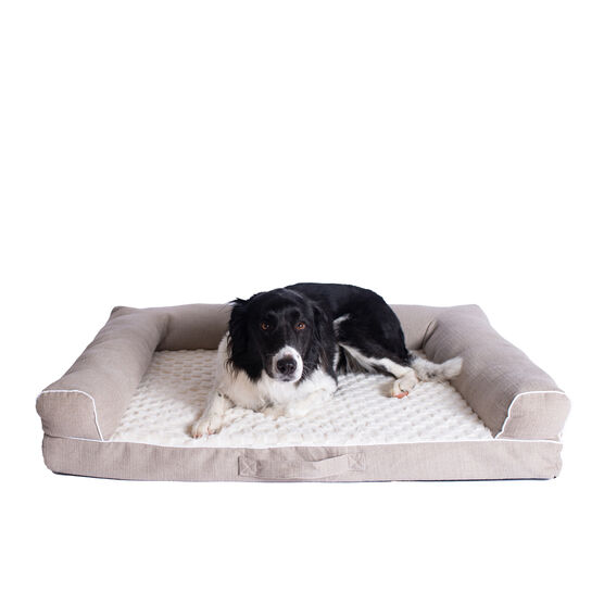 Bolstered Pet Bed Cushion With Memory Foam, Medium Ivory & Beige, IVORY, hi-res image number null