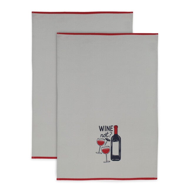 Fun Designer Print Kitchen Towel, Set 2, BURGUNDY GRAY, hi-res image number null