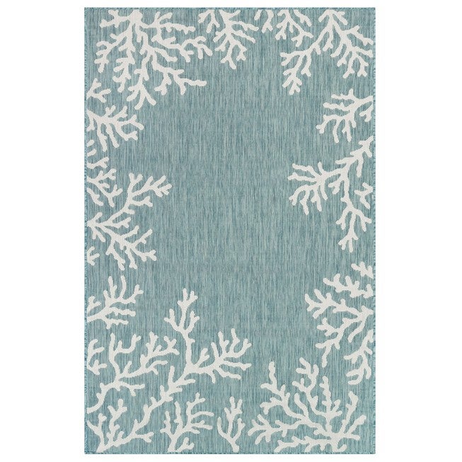 Liora Manne Carmel Coral Border Indoor/Outdoor Rug 23 inchesX7 feet 6 inches, AQUA, hi-res image number 0